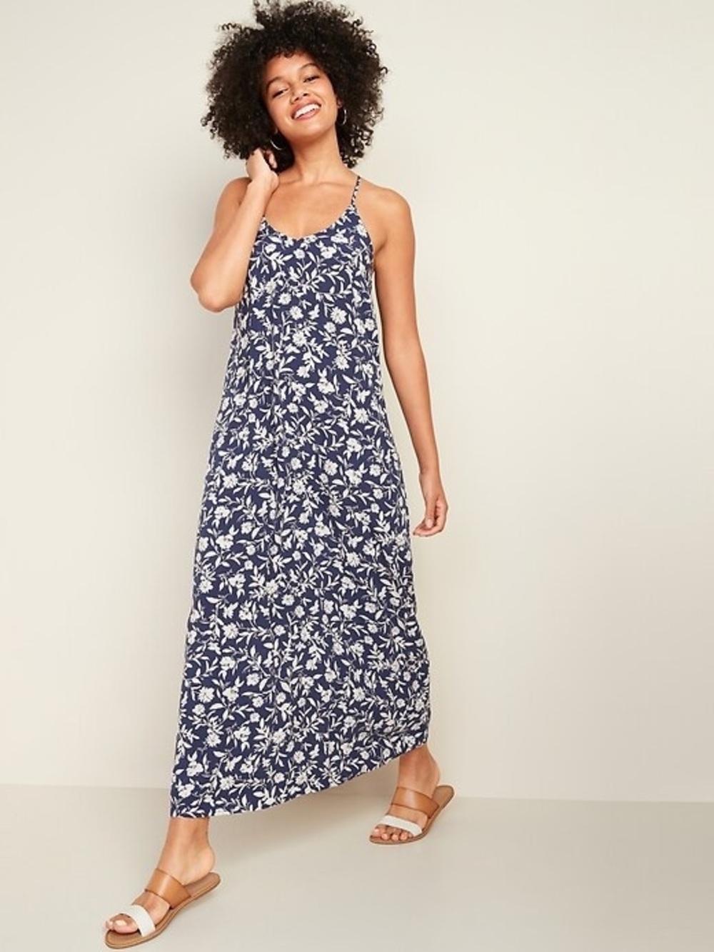 Old Navy Sleeveless V-Neck Maxi Shift Dress Navy Floral Sz Medium Summer Casual